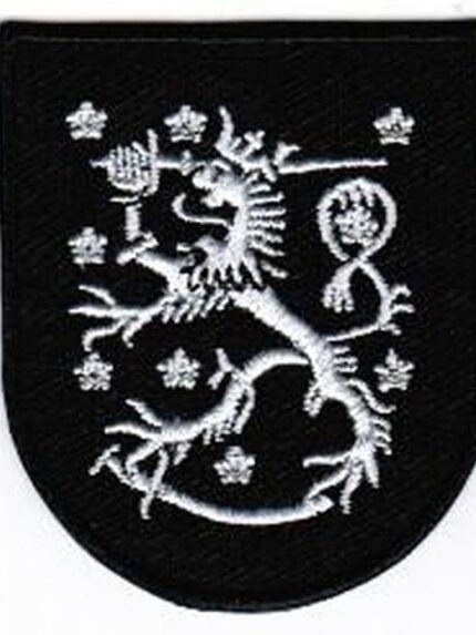 Leijona - musta kangasmerkki.